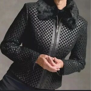 Marvin Richards Black Textured Jacket with Faux Fur Collar